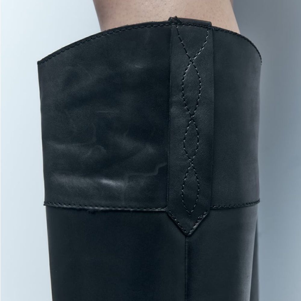 ZARA LEATHER COWBOY BOOTS NEW - Picture 8 of 11